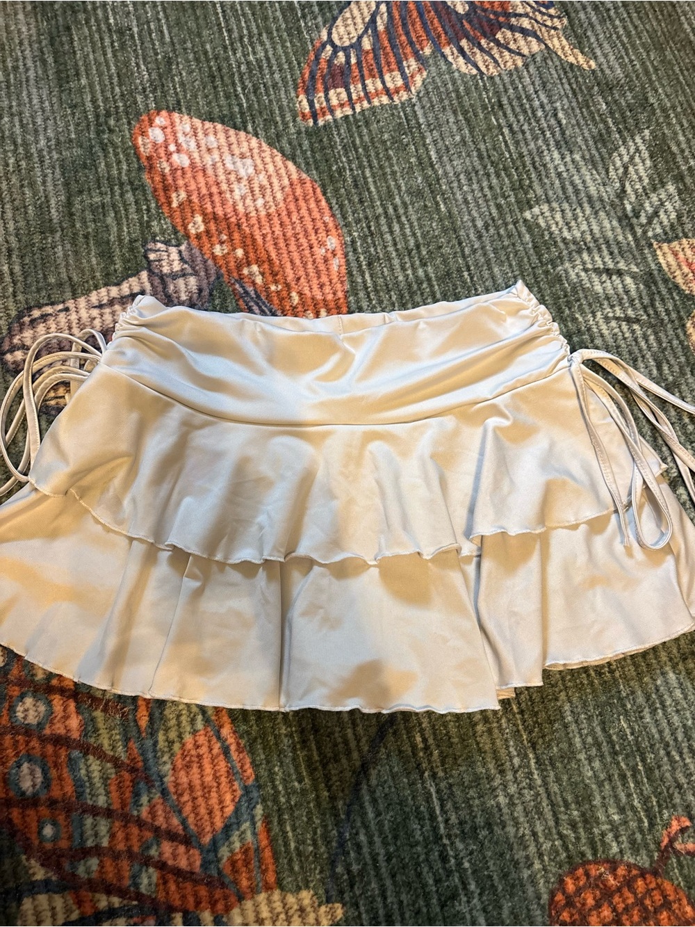 SHEIN Cream Tiered Ruffle Mini Skirt with Side Ties